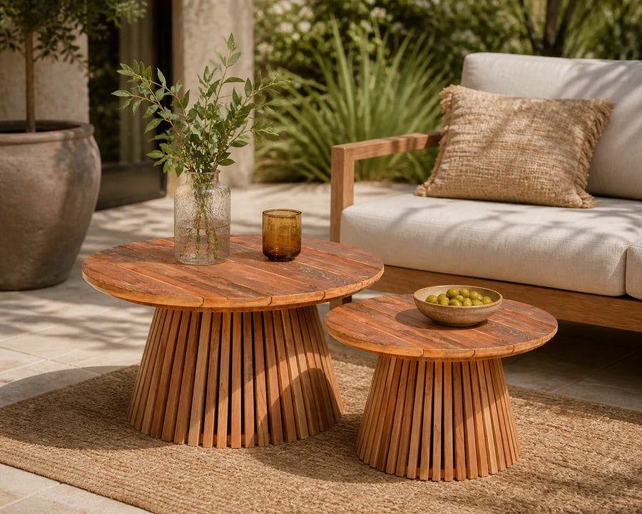 Houten salontafel voor buiten, collectie Outdoor salontafels Larix Meubelen